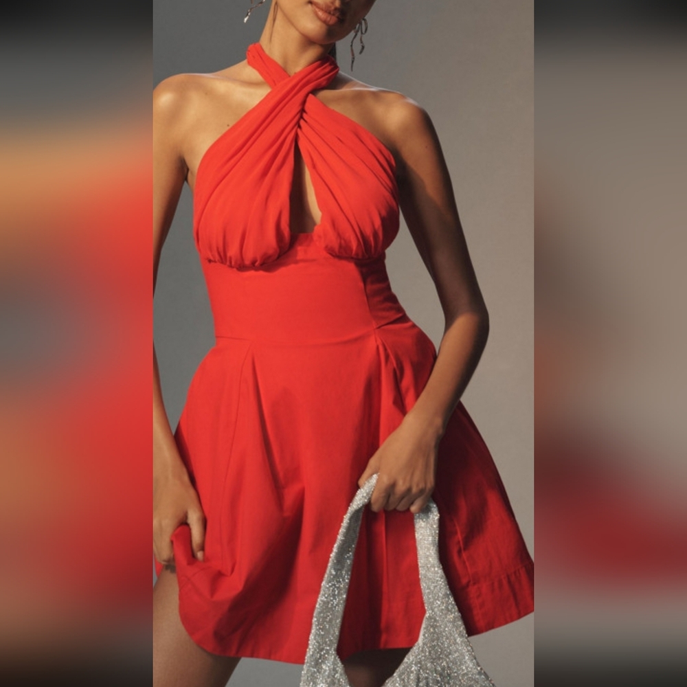 Anthropologie Red Halter Dress